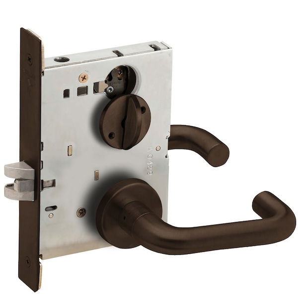 Schlage Grade 1 Bed Bathroom Privacy Mortise Lock, 03 Lever, A Rose, Dark Oxidized Satin Bronze Oil Rubbed F L9040 03A 613 - main